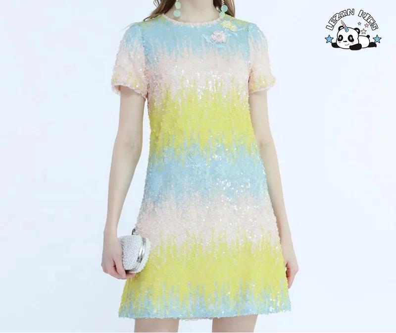 LEZONKIDS - 2020 Golden Sequin Flip Crystal Flowers Girls' Dresses for 12 Years Girl